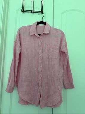 Pink Lily Pink Lightweight Button-Down Gauze Shirt and Short Set